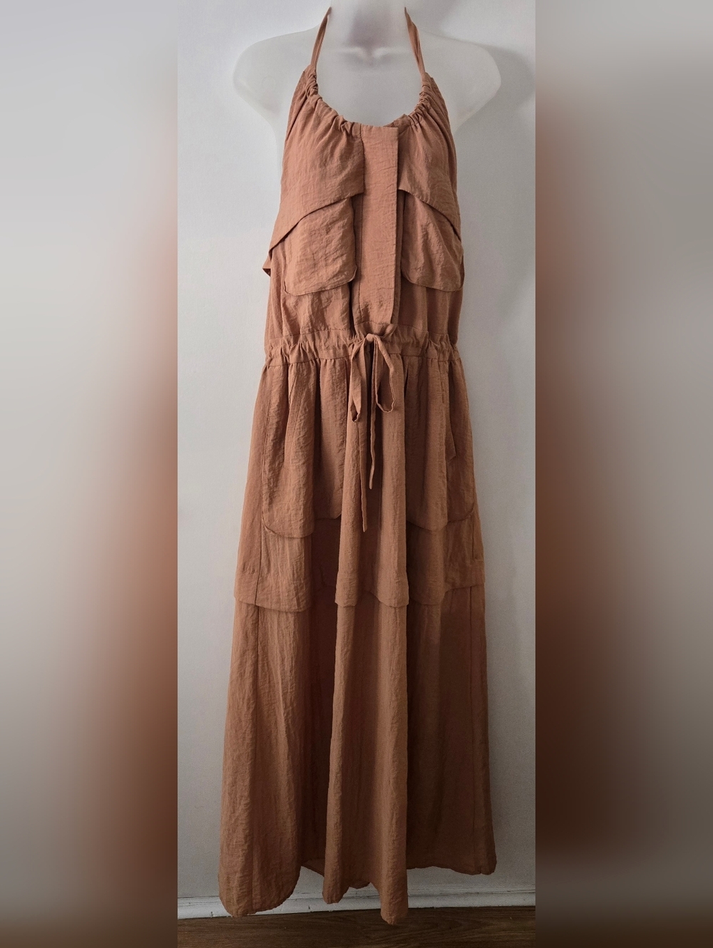 Forever 21 Maxi Halter Dress Sz Medium Light Terracotta Color Pockets Euc